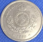 V#030  ANTIGA MOEDA DO BRASIL ( IMPÉRIO ) 100 RÉIS ANO DE 1888 PEÇA MUITO BEM CONSERVADA  /  FUNDO LINHADO