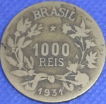 V#134  ANTIGA MOEDA DO BRASIL ( REPÚBLICA ) 1.000 RÉIS ANO DE 1931 ESCASSA FORAM CUNHADAS 200 MIL PEÇAS