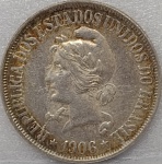 P#681  ANTIGA MOEDA DE PRATA DO BRASIL ( REPÚBLICA ) 500 RÉIS ANO DE 1906 CUNHAGEM BAIXA DE APENAS 352 MIL PEÇAS ( MBC )