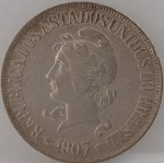 P#682  ANTIGA MOEDA DE PRATA DO BRASIL ( REPÚBLICA ) 500 RÉIS ANO DE 1907 MBC