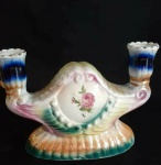 CANDELABRO COLORIDO COM POLICROMIA FLORAL ( PEÇA PERFEITA ) MEDE 14 x 22 cm