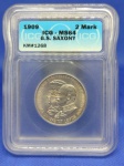 KM#1268  MAGNÍFICA MOEDA EM PRATA DO IMPÉRIO ALEMÃO " S A X Ô N I A " 2 MARCOS ANO DE 1909 FLOR DE CUNHO ( MS64 )  PRATA 900  /  11,1 g  E COM 28,0 mm FORAM CUNHADAS APENAS 125 MIL PEÇAS  ( UNIVERSIDADE DE LEIPZIG )