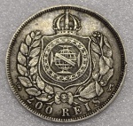 P#627  ANTIGA MOEDA DE PRATA DO BRASIL ( IMPÉRIO ) 200 RÉIS ANO DE 1867 MBC