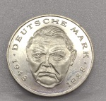 KM#170  ANTIGA MOEDA DA ALEMANHA ( EUROPA ) COMEMORATIVA  LUDWIG ERHARD 40o. ANIVERSÁRIO REPÚBLICA FEDERAL ( 1948 - 1988 ) 2 MARCOS CUPRO NÍQUEL PEÇA COM 26,7 mm MOEDA EM EXCELENTE ESTADO DE CONSERVAÇÃO