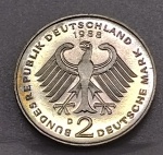 KM#170  ANTIGA MOEDA DA ALEMANHA ( EUROPA ) COMEMORATIVA  LUDWIG ERHARD 40o. ANIVERSÁRIO REPÚBLICA FEDERAL ( 1948 - 1988 ) 2 MARCOS CUPRO NÍQUEL PEÇA COM 26,7 mm MOEDA EM EXCELENTE ESTADO DE CONSERVAÇÃO
