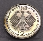 KM#170  ANTIGA MOEDA DA ALEMANHA ( EUROPA ) COMEMORATIVA  LUDWIG ERHARD 40o. ANIVERSÁRIO REPÚBLICA FEDERAL ( 1948 - 1988 ) 2 MARCOS CUPRO NÍQUEL PEÇA COM 26,7 mm MOEDA EM EXCELENTE ESTADO DE CONSERVAÇÃO