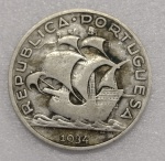 KM#581  ANTIGA MOEDA DE PRATA DE PORTUGAL ( EUROPA ) 5 ESCUDOS ANO DE 1934 ( MBC ) PRATA 650  /  7,0 g /  25,0 mm