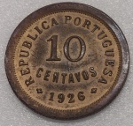 KM#573  ANTIGA MOEDA DE BRONZE DE PORTUGAL 10 CENTAVOS ANO DE 1926 ( FC )  PEÇA COM 22,0 mm