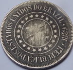 V#045b - ANTIGA MOEDA DO BRASIL ( REPÚBLICA ) 200 RÉIS DO ANO DE 1889 REVERSO HORIZONTAL PARA DIREITA
