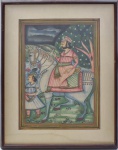 Belíssimo panot em seda com cena do Príncipe Muntaz em passeio a cavalo  - Uttar Pradesh, Índia. Medidas (56X41 SM) (75X60 CM)