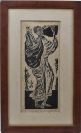 São Benedito, o padroeiro dos cozinheiros. Xilogravura, assinatura não identificada CID. Medidas (53X23 SM) (78X47 CM)