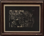 Marquês de Sade, litografia datada 3-8-68 I - Série, branco sobre preto. Possivelmente Picasso. (SM 26X18) (CM 47X38)
