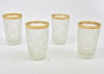 Long Drink - lote composto de 4 copos em vidro com lapidação bico de jaca e borda dourada (12X8)