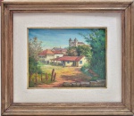 MARIUS Romero de Lacerda (Rio de Janeiro RJ, 1921 - Niterói RJ 2009 ) - Osm,  "Casario Ensolarado". 30x23 cm /  51x44 cm