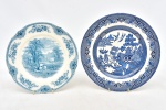 Lote contendo: prato Churchill england desenho de pagode , azul e branco e prato J&G Meakin azul e branco com paisagem  - 25 e 22 cm diam