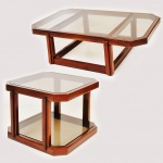 Elegante duo de mesas octogonais em madeira com tampos e fundo em vidro fume. Medidas Alt 35cm Larg 70cm Comp 120cm / Alt 48cm Larg 60cm  Comp 60cm