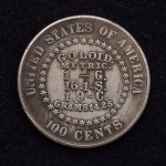 Moeda de prata 1879 Goloid Metric Dollar, 1879. 100 cents - United States of America. Não garantimos a autenticidade desta moeda. Pt 23.4 grs