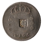 Brasil, 600 Réis, 1765R. Prata. AI P287; Var 1A. Com Carimbo de Escudete. MBC-. Ex. Coleção Vila Rica. Estimado R$ 3000,00 - 4000,00