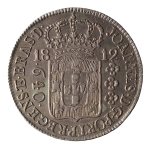 Brasil, 640 Réis, 1812R. Prata. AI P414; Lup 6A. Recunho sobre 400 réis D. Maria. Sob. Ex. Coleção Vila Rica. Estimado R$ 1700,00 - 2200,00