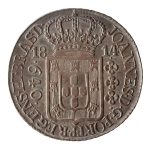 Brasil, 640 Réis, 1814R. Prata. AI P416; Lup 1B (R). Sobre 600 Réis `Jota`. Bela pátina. Sob. Ex. Coleção Vila Rica. Estimado R$ 3600,00 - 4200,00