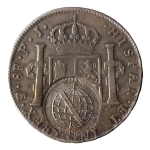 Brasil, 960 Réis, Carimbo de Minas. Prata. AI P450; Levy CM.1.4. Sobre 8 Reales Potosi 1805PJ Carolus IIII. Linda moeda, com muito lustre remanescente no 8R. Muito rara nesse estado. MBC/Sob. Ex. Coleção Vila Rica. Estimado R$ 2500,00 - 3000,00