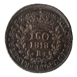 Brasil, 160 Réis, 1818R. Prata. AI P466. Pátina escura. Muito atrativa. Rara nesse estado. Sob. Ex. Coleção Vila Rica. Estimado R$ 800,00 - 1100,00