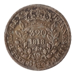 Brasil, 320 Réis, 1818R. Prata. AI P468a; Aranha 3A. `R` entre cruzetas. Sob/FC. Ex. Coleção Vila Rica. Estimado R$ 1400,00 - 1800,00