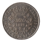 Brasil, 320 Réis, 1819R. Prata. AI P469; Aranha 1A. Linda. Sob/FC. Ex. Coleção Vila Rica. Estimado R$ 2800,00 - 3500,00