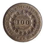 Brasil, 100 Réis, 1834. Prata. AI P520. FC. Ex. Coleção Vila Rica. Estimado R$ 2000,00 - 2500,00