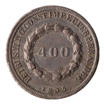 Brasil, 400 Réis, 1835. Prata. AI P537. Bela pátina. FC. Ex. Coleção Vila Rica. Estimado R$ 4500,00 - 6000,00