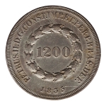 Brasil, 1200 Réis, 1835. Prata. AI P553. Sob. Pequenas mossas, risco no anverso. Ex. Coleção Vila Rica. Estimado R$ 3500,00 - 4500,00