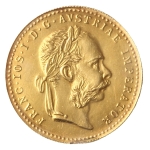 Áustria, 1 Ducat, 1915 (restrike). Ouro. KM# 2267. 3.41g, 0.986. Muito brilho original. FC. Algumas marcas, leves hairlines no anverso. Estimado R$ 800,00 - 900,00