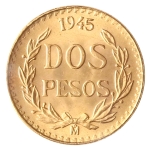 México, 2 Pesos, 1945. Ouro. KM# 461. 1.66g. Atrativa. FC. Estimado R$ 400,00 - 450,00