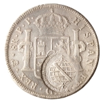 Brasil, 960 Réis, Carimbo de Minas. Prata. AI P450; Levy CM.1.4. Sobre 8 Reales Potosi 1797PP Carolus IIII. MBC. Estimado R$ 1250,00 - 1550,00