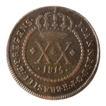 Brasil, XX Réis, 1815B. Cobre. AI C404. Data entre pontos - Escassa. Sob. Verniz. Estimado R$ 350,00 - 450,00