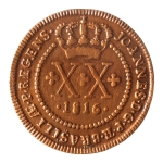 Brasil, XX Réis, 1816B. Cobre. AI C405. Data entre pontos. Sob. Verniz. Estimado R$ 350,00 - 450,00