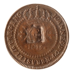 Brasil, XX Réis, 1815B. Cobre. AI C404a. Data entre florões, com escudete. Muito atrativa. Sob. Estimado R$ 350,00 - 450,00