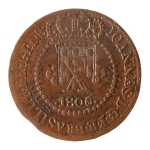Brasil, X Réis, 1806R. Cobre. AI C428b. Com escudete. MBC+. Estimado R$ 250,00 - 350,00