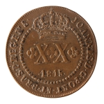 Brasil, XX Réis, 1815R. Cobre. AI C433. Sob/FC. Estimado R$ 350,00 - 450,00