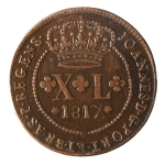 Brasil, XL Réis, 1817R. Cobre. AI C446. Muito atrativa. Sob-. Verniz. Estimado R$ 350,00 - 450,00