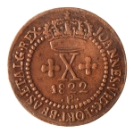 Brasil, X Réis, 1822B. Cobre. AI C478b. Data sem pontos, letra com ponto. Sob. Estimado R$ 450,00 - 550,00