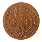 Brasil, X Réis, 1818R. Cobre. AI C500b. Data entre cruzetas e coroa sem pedículos. Sob. Estimado R$ 250,00 - 300,00