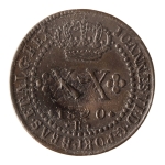 Brasil, XX Réis, 1820R. Cobre. AI C507. Com carimbo de 10 do Pará. Muito atrativa. Sob. Estimado R$ 200,00 - 250,00