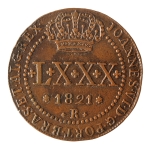 Brasil, LXXX Réis, 1821R. Cobre. AI C525. Disco fino. MBC/Sob. Estimado R$ 550,00 - 650,00