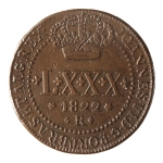 Brasil, LXXX Réis, 1822R. Cobre. AI C526a. Disco grosso. MBC/Sob. Estimado R$ 450,00 - 550,00