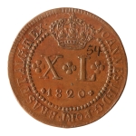 Brasil, XL Réis, 1820. Cobre. AI C531. Cunhagem para Goiás e Mato Grosso. Muito atrativa e rara. Sob-. Estimado R$ 2250,00 - 2750,00