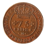 Brasil, 75 Réis, 1818M. Cobre. AI C555. MBC+. Estimado R$ 450,00 - 550,00
