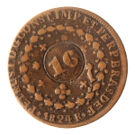 Brasil, 20 Réis, 1824R. Cobre. AI C588. Com carimbo geral de 10. MBC. Estimado R$ 50,00 - 70,00