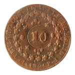 Brasil, 20 Réis, 1825R. Cobre. AI C589. Com carimbo geral de 10. MBC. Estimado R$ 50,00 - 70,00