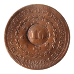 Brasil, 20 Réis, 1827R. Cobre. AI C591. Com carimbo geral de 10. Atrativa. MBC+. Estimado R$ 50,00 - 70,00